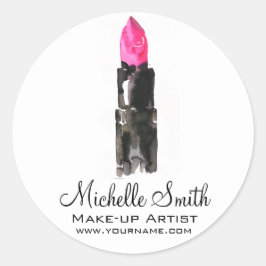 Adesivo Redondo Pink chic e batom preto de aquarela Maquiagem