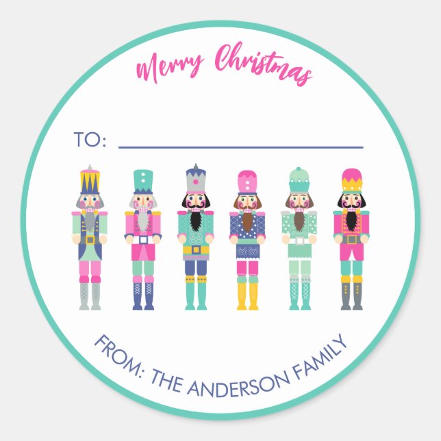 ADESIVO REDONDO PINK CHRISTMAS NUTCRACKER GIFT STICKER (Frente)