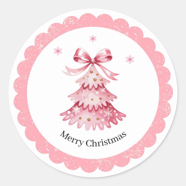 Adesivo Redondo Pink Christmas Tree Sticker Pack Merry Christmas (Frente)