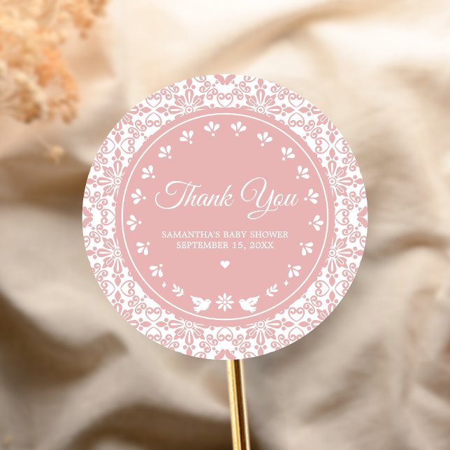 Adesivo Redondo Pink Cielito Lindo Papel Picado Baby Shower (Cielito Lindo Papel Picado Fiesta Baby Shower Sticker)