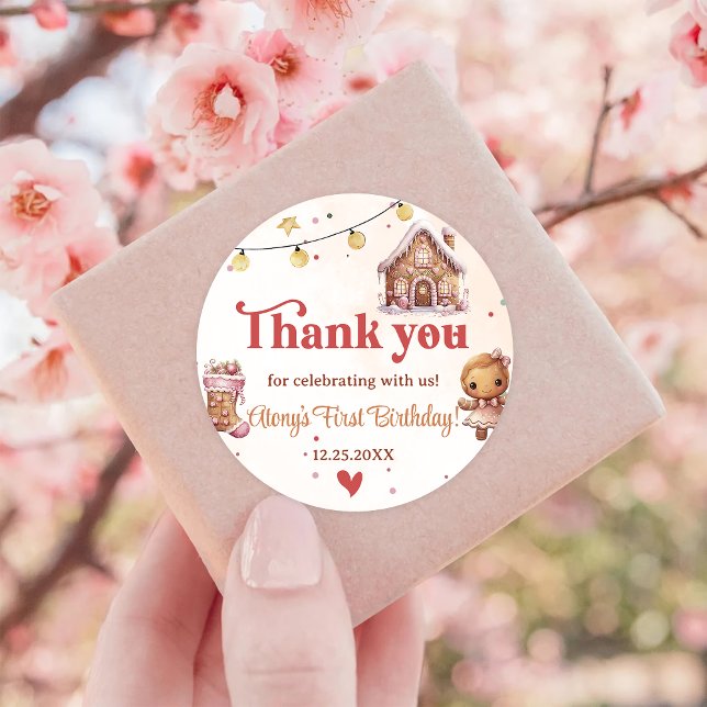 Adesivo Redondo Pink Cookie Festa de aniversário de Natal Vinheta (Criador carregado)