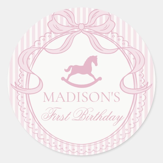 Adesivo Redondo Pink Coquette Bow Horse Birthday Envelope Seal (Frente)