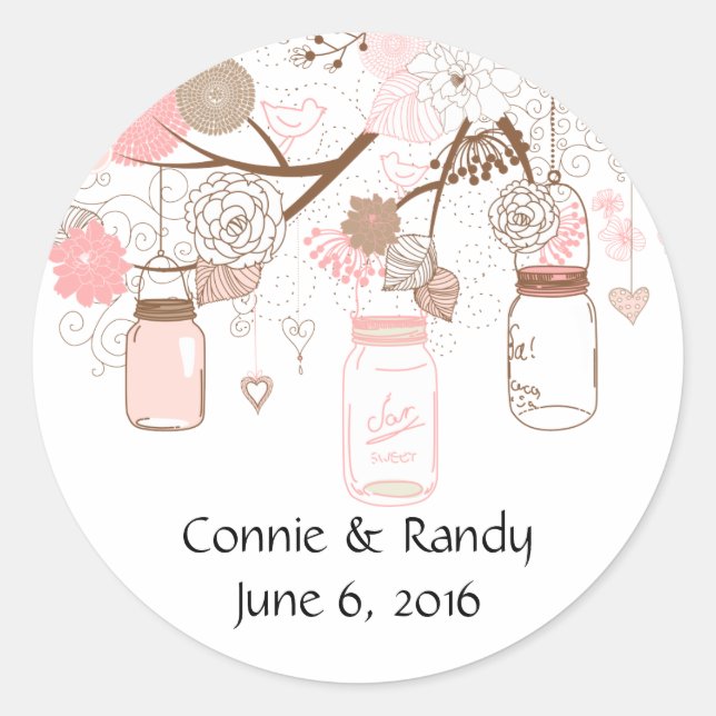 Adesivo Redondo Pink Country Mason Jar Stickers (Frente)