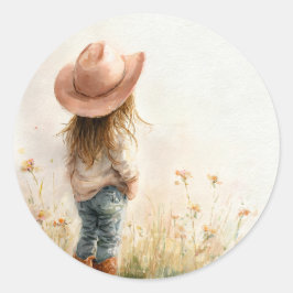 Adesivo Redondo Pink Cowgirl Birthday | Farm Theme 1st