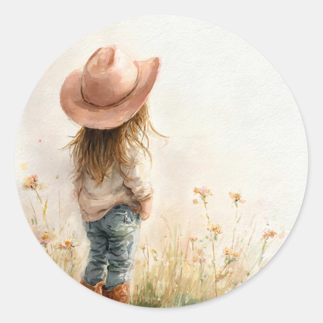 Adesivo Redondo Pink Cowgirl Birthday | Farm Theme 1st  (Frente)