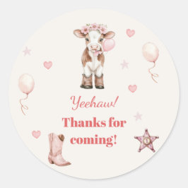 Adesivo Redondo Pink Cowgirl Birthday Invitation | Farm Theme 1st 