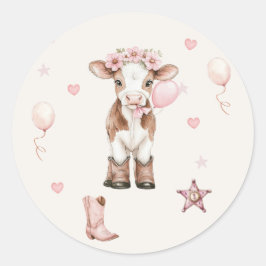 Adesivo Redondo Pink Cowgirl Birthday Invitation | Farm Theme 1st 