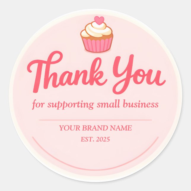 Adesivo Redondo Pink Cupcake Bakery Thank You (Frente)