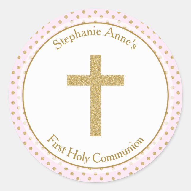 Adesivo Redondo Pink da comunidade com Bolinhas Douradas (Frente)