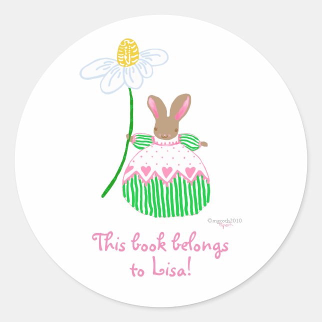 Adesivo Redondo Pink Daisy Bunny (Frente)