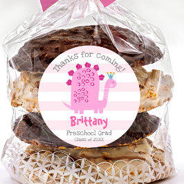 Adesivo Redondo Pink Dinosaur Girl Preschool Graduation Thank You