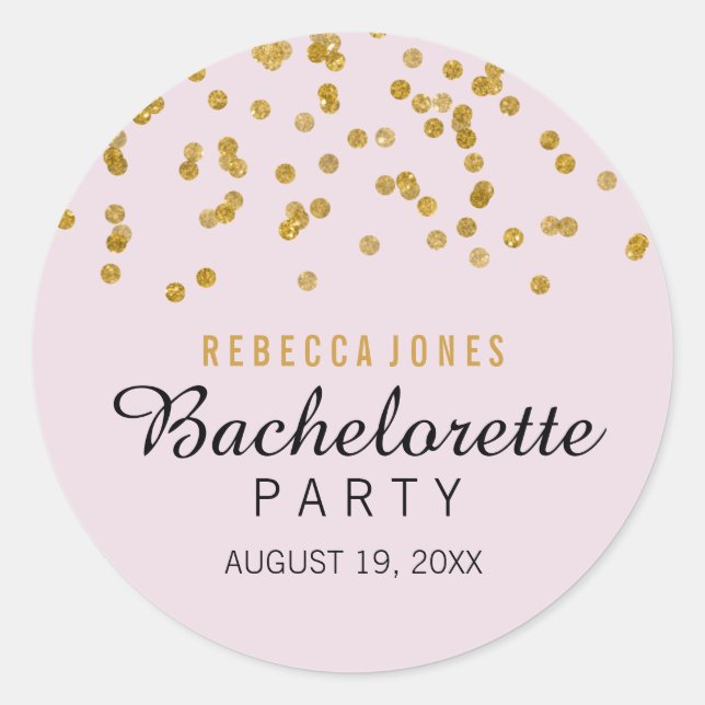 Adesivo Redondo Pink Dourado Glitter confetti Bachelorette Sticker (Frente)