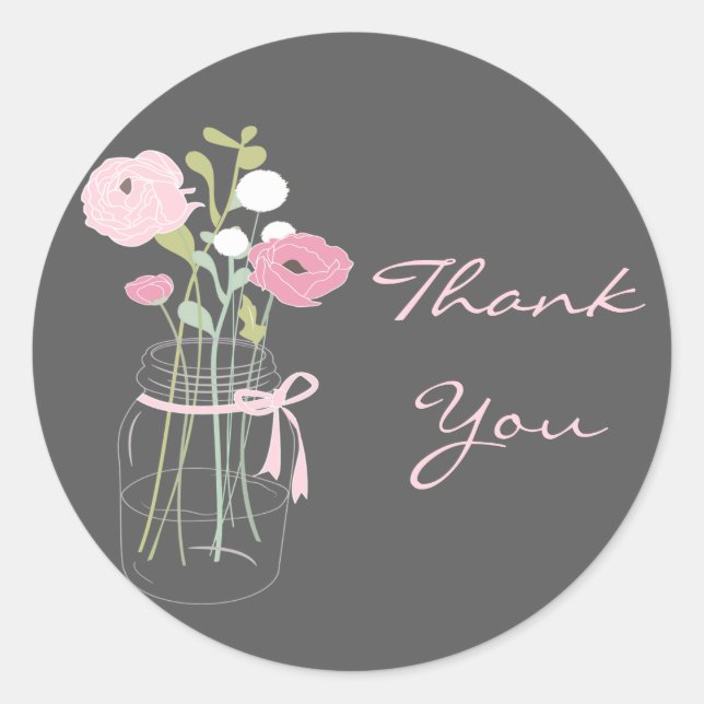 Adesivo Redondo Pink e Cinza Mason Jar Wedor Stickers (Frente)