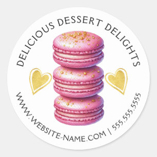 Adesivo Redondo Pink Elegante e Baking Dourado de Macaron