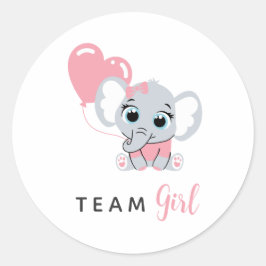 Adesivo Redondo Pink Elephant Balloon Team Girl Gender Reveal