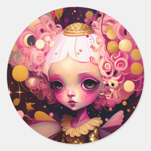 Adesivo Redondo Pink Fairy Fantasy Art