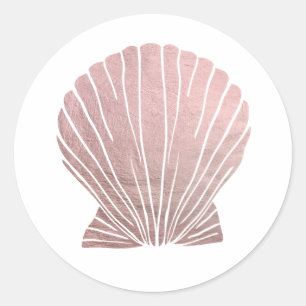 Adesivo Redondo Pink Faux Metallic Elegant Seashell Beach Classic