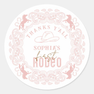 Adesivo Redondo Pink First Rodeo Birthday Favor Sticker - Cowgirl
