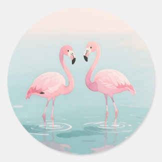Adesivo Redondo Pink Flamingo Pair Watercolor Serenity