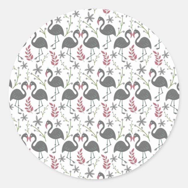 Adesivo Redondo Pink flamingo seamless pattern flowers, leaves (Frente)