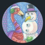 ADESIVO REDONDO PINK FLAMINGO SNOWMAN, CHRISTMAS STICKER RODANDO<br><div class="desc">ESTILO DE SNOWMAN FLAMINGO. FUN LOVING CHRISTMAS STICKERS Sheet,  Round *Customize,  Blue/Pink Borders ...  Procure Itens Correspondentes Susan Brack Design</div>