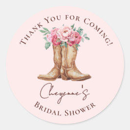 Adesivo Redondo Pink Floral Boho Cowgirl BRIDAL SHOWER Thank You