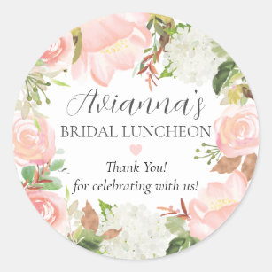 Adesivo Redondo Pink Floral Bridal Luncheon Obrigado Por