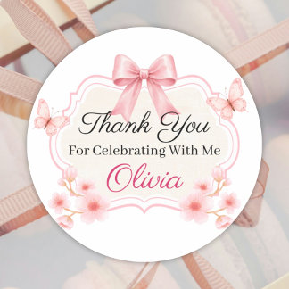 Adesivo Redondo Pink Floral Butterfly Birthday | Personalized