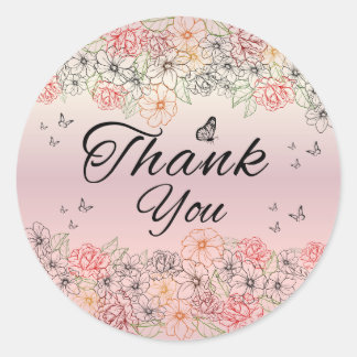 Adesivo Redondo Pink Floral Butterfly Round Thank You Sticker
