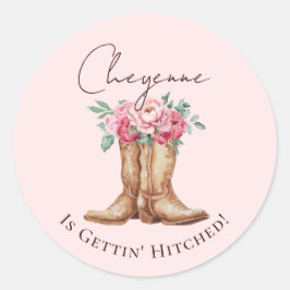 Adesivo Redondo Pink Floral Cowgirl Gettin' Hitched Bridal Favor