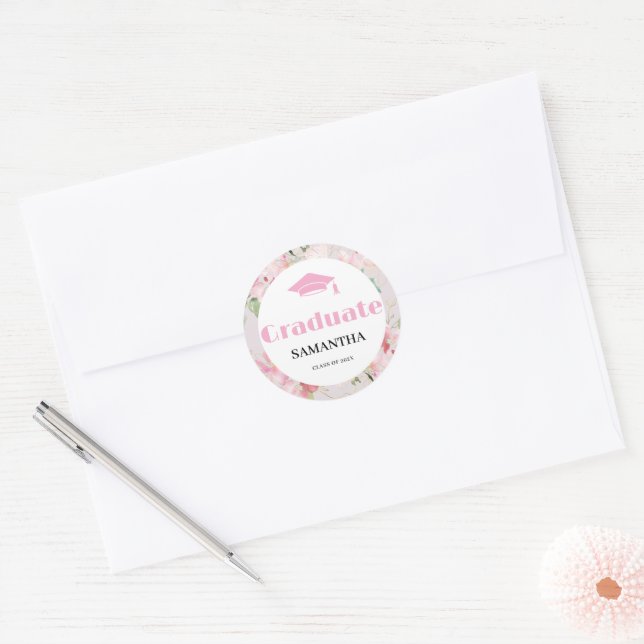 Adesivo Redondo Pink Floral Graduation  (Envelope)