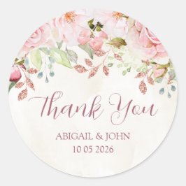 Adesivo Redondo Pink Floral Thank You Spring Wedding Favor Tag