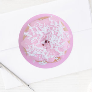 Adesivo Redondo Pink fosco donut branco aspergindo doce e doce