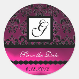 Adesivo Redondo PINK FUCHSIA PURPLE DAMASK SQUARE MONOGRAMA, viole