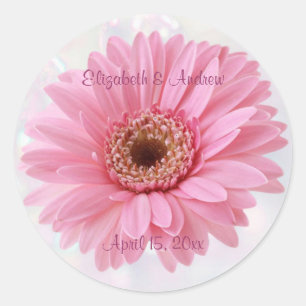 Adesivo Redondo Pink Gerbera daisy Wedding Sticker