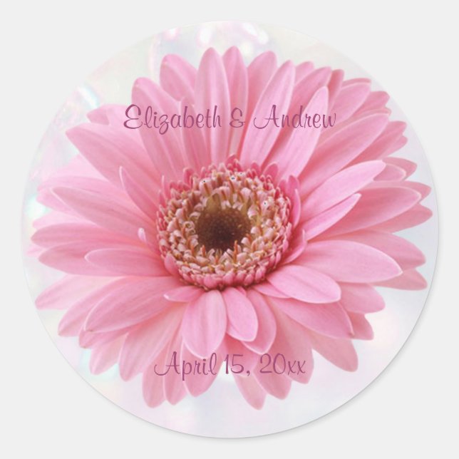 Adesivo Redondo Pink Gerbera daisy Wedding Sticker (Frente)