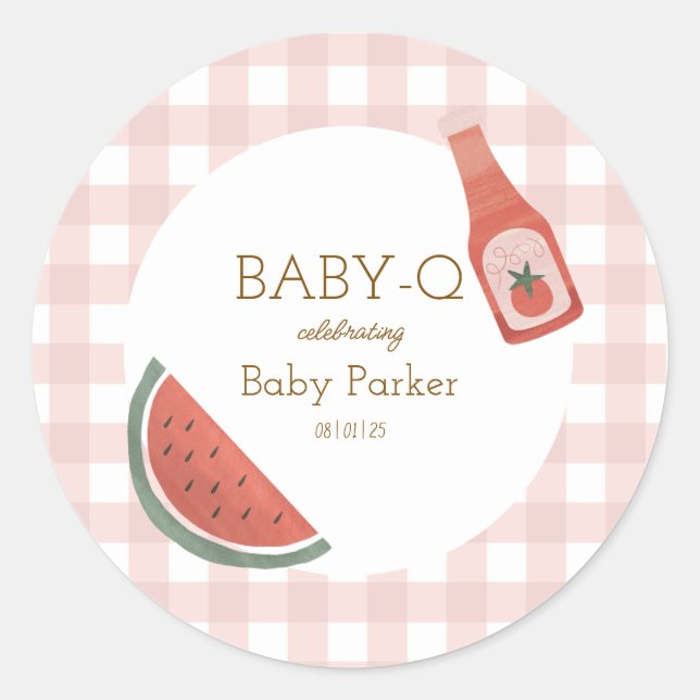 Adesivo Redondo Pink Gingham Baby-Q Sticker (Frente)