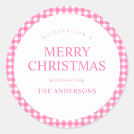 Adesivo Redondo Pink Gingham Christmas