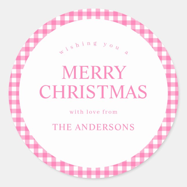 Adesivo Redondo Pink Gingham Christmas (Frente)