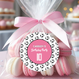 Adesivo Redondo Pink Girl Soccer Birthday Party