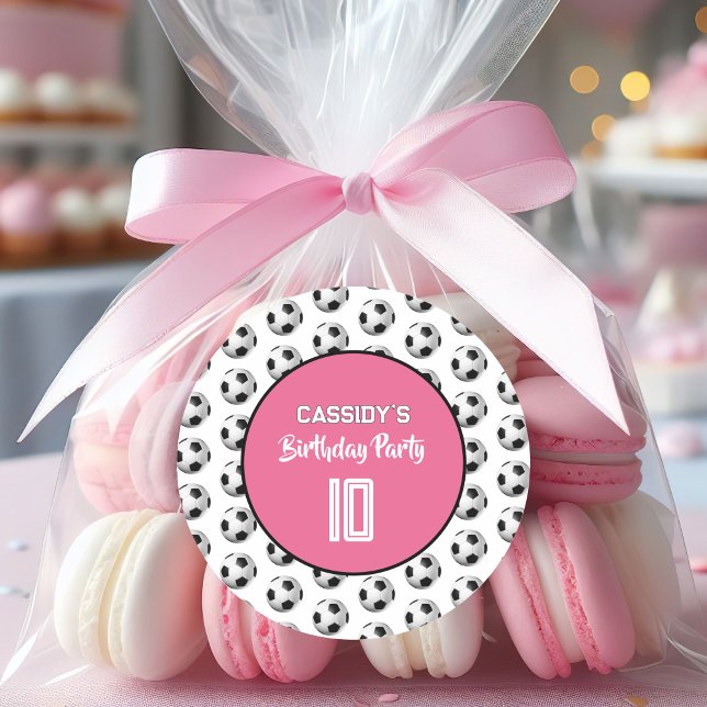 Adesivo Redondo Pink Girl Soccer Birthday Party (Criador carregado)