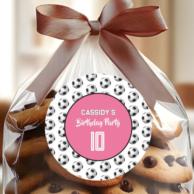 Adesivo Redondo Pink Girl Soccer Birthday Party (Criador carregado)