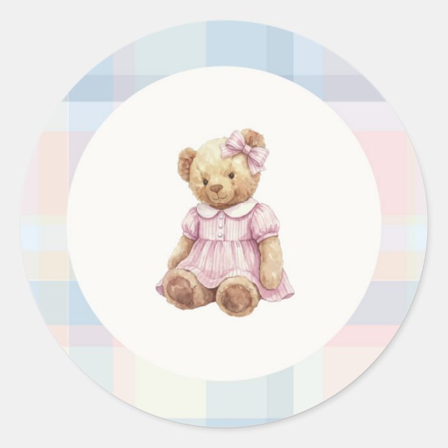 Adesivo Redondo Pink Girl teddy bear sticker (Frente)