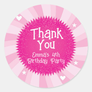 Adesivo Redondo Pink Glitter Barbie Thank You Favor Stickers