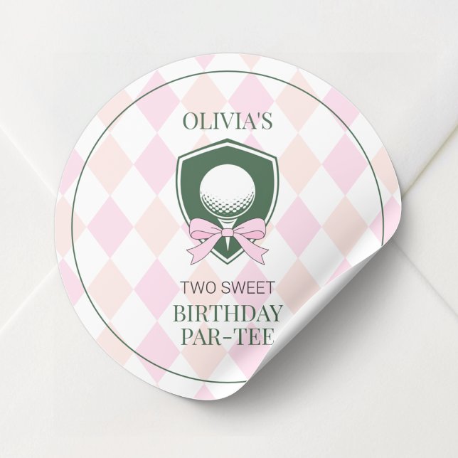 Adesivo Redondo Pink Golf Girls Personalized 2nd Birthday Party (Pink Golf Girls Personalized 2nd Birthday Party Classic Round Sticker)