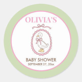 Adesivo Redondo Pink Goose Baby Shower Stickers | Personalized