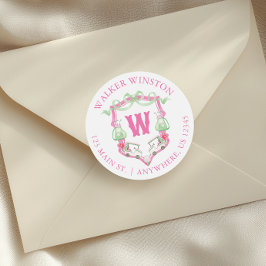 Adesivo Redondo Pink & Green Golf Carrinho Monograma Morada