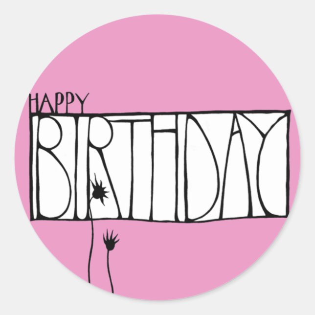 Adesivo Redondo Pink Happy Birthday Sticker (Frente)
