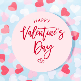 Adesivo Redondo Pink Happy Valentine Favor Tag Stickers