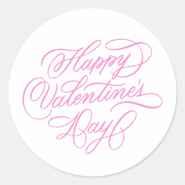 Adesivo Redondo Pink Happy Valentines Day Calligraphy (Frente)